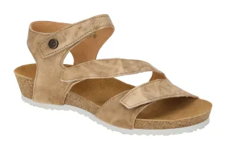 Think 297 Damen Sandale - Sandalette Braun linen Echtleder Keilabsatz Klettve...