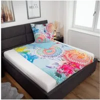 hip Bettwäsche Baumwolle, Renforcé, 2 teilig, farbenfrohe Mandalas, blauer Hintergrund