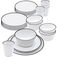 Spetebo Geschirr-Set Melamin Camping Geschirr weiß mit schwarzem Rand - diverse Sets (24-tlg), 4 Personen, Melamin, Picknick Outdoor Tafel Service