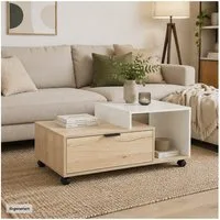 HTI-Living Couchtisch Cedrik auf Rollen mit Schublade Artisaneiche-Weiß (Stück, 1-St., 1 Couchtisch auf Rollen)