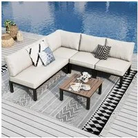 PHI VILLA Gartenlounge-Set, (Gartenmöbel Balkonmöbel Set 4 Teilig, Metall Lounge Möbel Outdoor Gartenlounge Set 4-Sitzer)