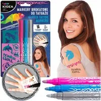 Festivalartikel Marker Glitzer-Tattoo-Marker mit Schablonen Kidea, 3 Farben