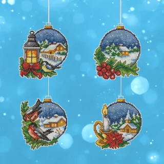 Stramin-Aufhänger "Weihnachtskugeln", 4er-Set