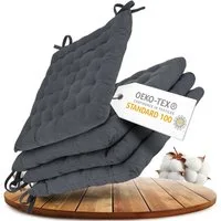 Gräfenstayn Stuhlkissen 4er-Set in 40x40cm und 5cm dicker Polsterung aus 100% Baumwolle, robustes Sitzkissen für Indoor & Outdoor, mit Haltebändern