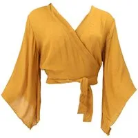 Guru-Shop Longbluse Kurztop, Boho Blusentop, Wickeltop, Wickelbluse.. alternative Bekleidung