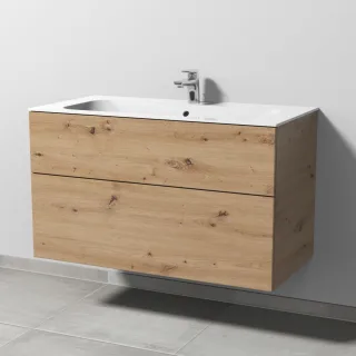 Sanipa 3way Keramik-Set Finion Keramik-Waschtisch und Unterbau mit 2 Auszügen, Eiche Natural-Touch SM40185