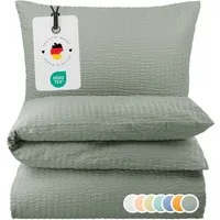Carpe Sonno Bettwäsche Seersucker 135 x 200 155 x 220 Bügelfrei Sommer Uni 100% Baumwolle, Seersucker, 2 teilig, Leicht kühlender Bettbezug Reißverschluss & OEKO-TEX Grau 135x200