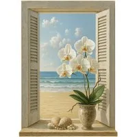 Tulup Wandtattoo Dekorativer 3D-Wandaufkleber Fenster, Blau 3D-Wandsticker, Fenster zum Meer, Landschaften