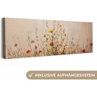 OneMillionCanvasses® Leinwandbild Panorama Wildblumen - Pinselstriche - Ruhig, Fotodruck (1 St), Wandbild, Deko Schlafzimmer Wohnzimmer Flur 60x20 cm
