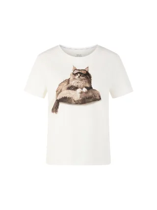 Marc Cain Collections - T-Shirt mit Katzenprint und Details off-white - Gr. - 40
