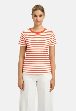 Smith&Soul - Regular T-Shirt Interlock Striped mandarin red - Gr. - M