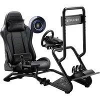 GTPLAYER Simulator Cockpit Rennsimulator lenkradständer mit 3D Lautsprechern Controller (Monitorhalterung Lenkradhalterung Schalthebelhalterung und Fußpedalen)