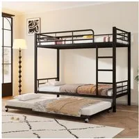 Flieks Etagenbett, Dreierbett Metallbett 90x200cm mit Leiter und Ausziehbett 90x190cm