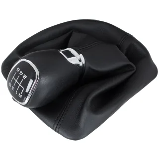 Schaltknauf Schwarz in 6-Gang + Leder Schaltmanschette mit Rahmen für Skoda Octavia II 1Z ab 2007-2014