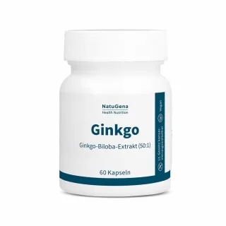 NatuGena Ginkgo | 60 Kapseln | Ginkgo-Biloba-Extrakt (50:1) mit 120 mg pro Tagesdosis | vegan