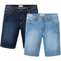 bonprix Jeansbermudas (Packung, 2-tlg., 2er) mit Elasthan-Anteil, im Straight Fit, mit Used-Effekten, 5-Pocket-Form
