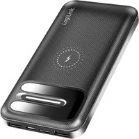LogiLink Powerbank 8000mAh Qi USB C kabellos LED Ladeanzeige schwarz Powerbank Powerbank mit Qi Ladefunktion 8000 mAh (5 V), Qi Laden USB C LED Anzeige 3 Geräte gleichzeitig kompakt schwarz