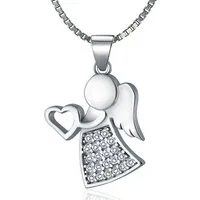 NAHLE Kette mit Anhänger Silberkette 925 Engel Silber Schutzengel, 925 Silber Anhänger mit Zirkonia - rhodiniert