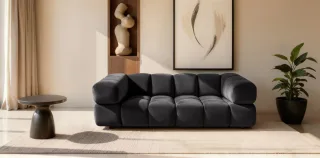 Sofa Designersofa BLANCHE 3-Sitzer in Stoff Bluvel Schwarz