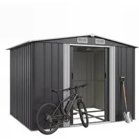 GUNJI Gerätehaus Metall Geräteschuppen Inkl. Stahlfundament, Gartenhaus mit Pultdach, M: 1,8m x 1,1m, L: 2.3m x 2m, XL: 2.4m x 3m, Doppelschiebetür