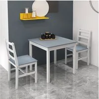 HOMCOM Essgruppe Esstisch mit 2 Stühle, (Tischgruppe, 3-tlg., Esszimmergruppe), für Wohnzimmer, Küche, Grau+Weiß, Kiefernholz