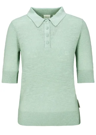 THE FASHION PEOPLE - Linen Polo Shirt knitted sage mist - Gr. - L