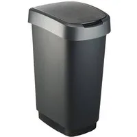 ROTHO Mülleimer TWIST Abfalleimer 50l - 2-in-1 Deckel - ideal zur Mülltrennung zuhause, Sticker-Set für Mülltrennung