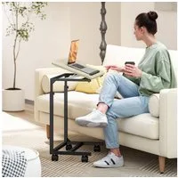 HOMCOM Beistelltisch C-förmiger Sofatisch (höhenverstellbarer Überbetttisch mit neigbarer Tischplatte, 1-St., mobiler Laptop-Schreibtisch für Wohnzimmer, Lernzimmer), 55 x 36 x 62,5-82,5 cm, Eiche