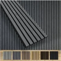 Hexim Wandpaneel, (Akustikpaneele 4 Stück 280x30cm Holz Grande - XXL Holzpaneele Platten Lamellen Wandverkleidung Echtholzfurnier 21mm Filz Schalldämmung MDF Grau 3,37m² Grey Ash)