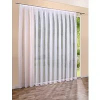 DecoHome24 Gardine Voile Streifen Weiß (1 St), Kräuselband, halbtransparent, Voile, Store
