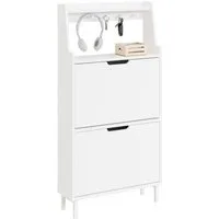 SoBuy Schuhkipper FSR221, Schuhschrank schmal, Schuhregal Schuhkipper schmal Flurschrank, Schuhkommode Schuhablage, mit Haken und offenem Fach, Platzsparend