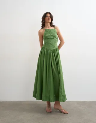 TOPSHOP - TSJULIA SL STRAP DETAIL MIDI DRESS WVN Bright Green - Gr. - 38