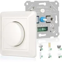 PRIISF Schalter Universal Drehdimmer Unterputz Phasenabschnitt LED Dimmer Dimmschalter (Dimmer Schalter für dimmbare LED Lampen Glühlampe Sparlampen Halogen, 5-200W Universaldimmer Lichtschalter mit Unterputzdose & Abdeckung), komp. mit Busch-Jäger, 