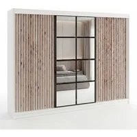 A&J MöbelLand GmbH Schiebetürenschrank NORIVO 200 cm mit 3D-Lamellen und Spiegelfront (TOP ANGEBOT! Geräumiger Schrank mit einer Breite von 200 cm ideal zur Aufbewahrung von Kleidung und Accessoires. Wählen Sie das ideale Modell für Ihr Schlafzimmer!