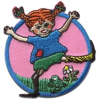 Pippi Langstrumpf Aufnäher Bügelbild, Aufbügler, Applikationen, Patches, Flicken, zum aufbügeln, Polyester, tanzt Blume  - Größe: 6 x 6,2 cm