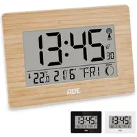 ADE Funktischuhr Digital,Tischuhr & Wanduhr mit XXL-Display, Thermometer Funkuhr mit Datum, Wochentag & Mondphasen, inkl. 2 AA Batterien