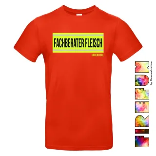FIREFUN - T-Shirt mit Aufschrift "Fachberater Fleisch" Rot L MIT Silberstreifen (Reflexoptik) MIT Untertitel Vorne (Brust)