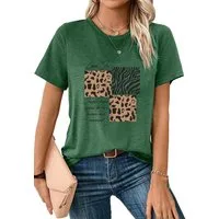 PYLIKE Rundhalsshirt Shirts Damen Casual Leopardenmuster bequemes t shirt Bequem für Freizeit und Büro,Strandurlaub