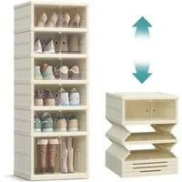 SONGMICS Schuhbox Schuhschrank, Schuhregal schmal, 6 Ebenen, Schuh-Organizer klappbar, durchsichtige Tür, für 12 Paar