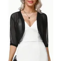 Zaewry Bolero Damen-Bolero aus Chiffon,Kurz Strickjacke Damen Offene 3/4 Ärmel Damen-Schaljacke / Cardigan — Leicht, kurzer Schnitt
