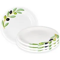 Lashuma Tafelservice Olive (4-tlg), Keramik, Handgemachte Essteller rund Ø 20 cm