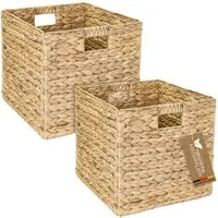 HMF Regalkorb Aufbewahrungskorb passend für KALLAX Regal, Korb geflochten aus, Wasserhyazinthe mit Griffen, 2er Set, 32 x 34,5 x 32 cm, Natur