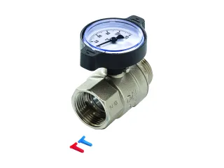 Tece floor Kugelhahn m. Thermometer, 1" Clips rot/blau, Rp 1" x R 1" u. Flachd., 77381008 77381008
