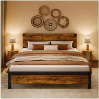 GarveeMore Bettgestell Bettgestell mit Kopfteil,mit Stauraum unter dem Bett und Metallbeinen, 205x150CM/208X200CM großes Bettgestell ohne Boxspring,einfache Montage