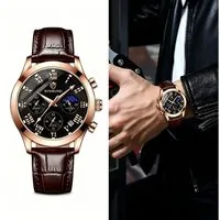 Forrlite Quarzuhr Herrenuhr Leder Herren Armbanduhr, Business Quarzuh Leuchtzeiger, (Multifunktionsuhr Armbanduhr, Lederarmband Armbanduhr, Chronograph Armbanduhr, Geschenk für Männer)