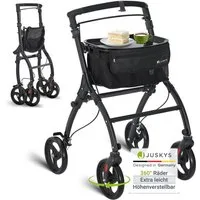 Juskys Indoor-Rollator Aktiv, für die Wohnung, mit Tasche & Tablett, schmal, verstellbar & faltbar