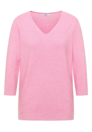 Cecil - Pullover mit V-Ausschnitt und 3/4-Ärmeln in Struktur-Optik pink - Gr. - M