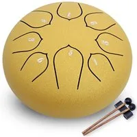AURIVION Schlauchtrommel Steel Tongue Drum 6 Zoll 8 Töne mit Tragetasche & Schlägeln, (Pet, 9-tlg., Zungentrommel Schlaginstrument mit Notenbuch für Anfänger), Stahlzungentrommel für Yoga Meditation & Klangheilung 8 Töne