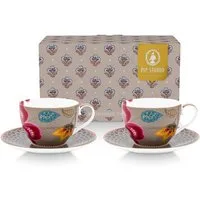 PiP Studio Tasse Blooming Tales Fantasy Khaki Tasse mit Untertasse 0,3l Set2, Porzellan