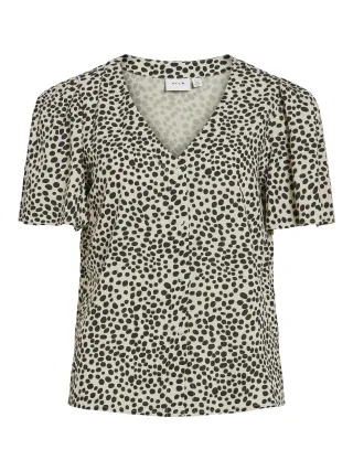 VILA - VIGRACE V-NECK S/S SHIRT - NOOS Sandshell - Gr. - 38